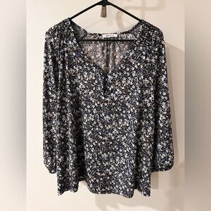 Moiety Floral Blouse Women’s Size XL Black Blue White
